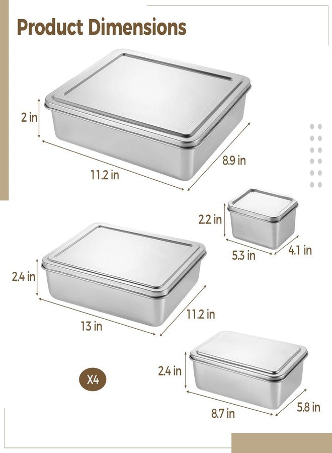 DORMIYA 4PCS Stainless Steel Cake Pan With Lid, 13/11/9/5 Inch Rectangle Sheet Pan, Nonstick Bakeware Cake Pan for Bread, Cake, Meat, Vegetables - Image 4