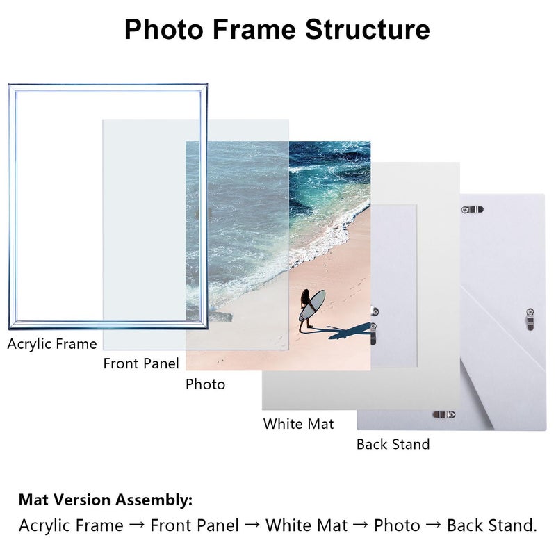MFoffice Gradient 5x7 Acrylic Picture Frame - Fits 4x6 with Mat or 5x7 without Mat, with Tabletop Stand & Wall Mount for Home Office Decor, Blue, 1Pack - Image 4