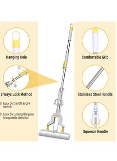 Zalcoon PVA Folding Sponge Mop 28cm, Telescopic Handle Folding Squeeze| 2 Extra Super Absorbent PVA Sponge Refill | Household Cleaning Tool |Best for Kitchen, Tiles, Multi-Surface Hard Floor (1+2)  - Image 2