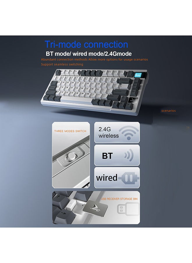 Darmoshark - Darmoshark K8 Tri-mode Wireless 81-Key Mechanical Keyboard K81 Keyboard RGB Full-color Backlight 18 Lighting Effects Full Hot-Swap Rechargeable Keyboard - Image 1