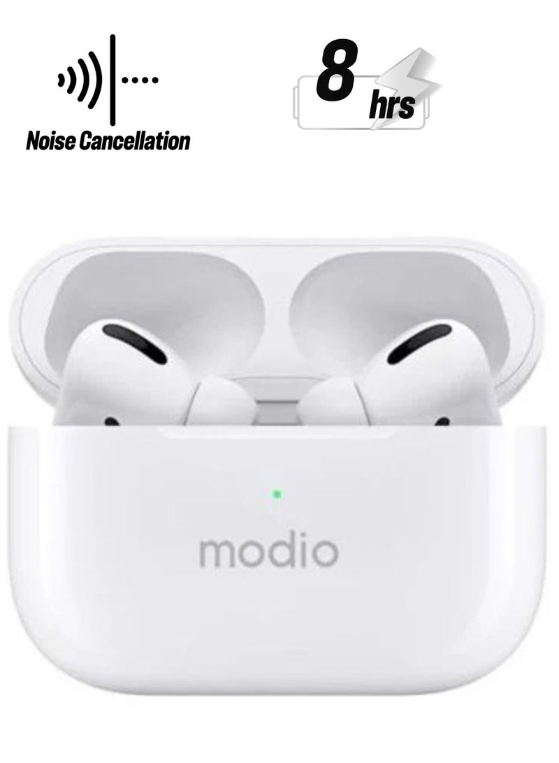 modio D3 Deep Bass Wireless Earbuds with Crystall Clear Calls|Noise Cancelling| Wireless V5.3|250mAh Case Battery _White - Image 1