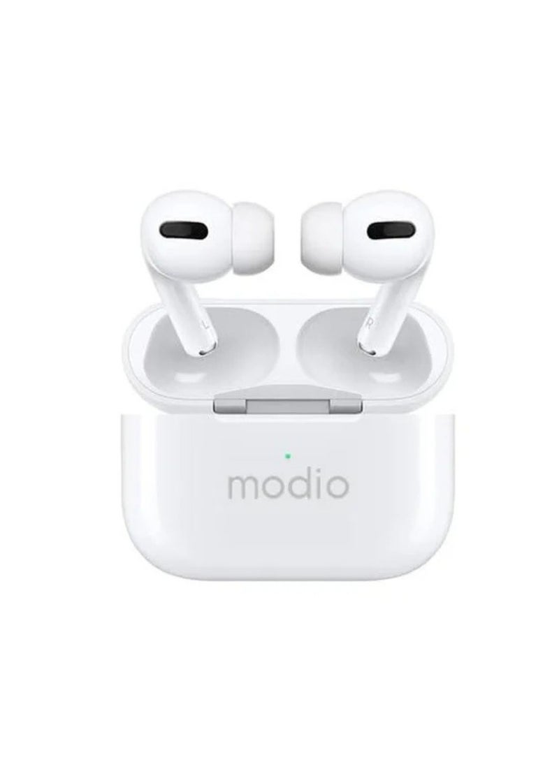 modio D3 Deep Bass Wireless Earbuds with Crystall Clear Calls|Noise Cancelling| Wireless V5.3|250mAh Case Battery _White - Image 2