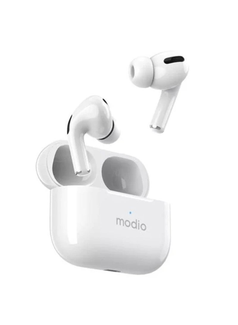 modio D3 Deep Bass Wireless Earbuds with Crystall Clear Calls|Noise Cancelling| Wireless V5.3|250mAh Case Battery _White - Image 3