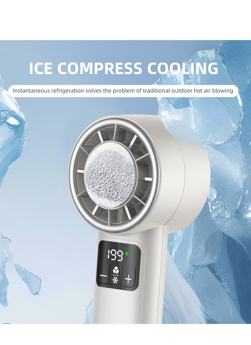 Trands Mini Handheld Fan Portable High Speed Cooling Fan LED Display Type-C Rechargeable with Speed 1-199 Dual Refrigeration and Natural Wind Mode FS1263