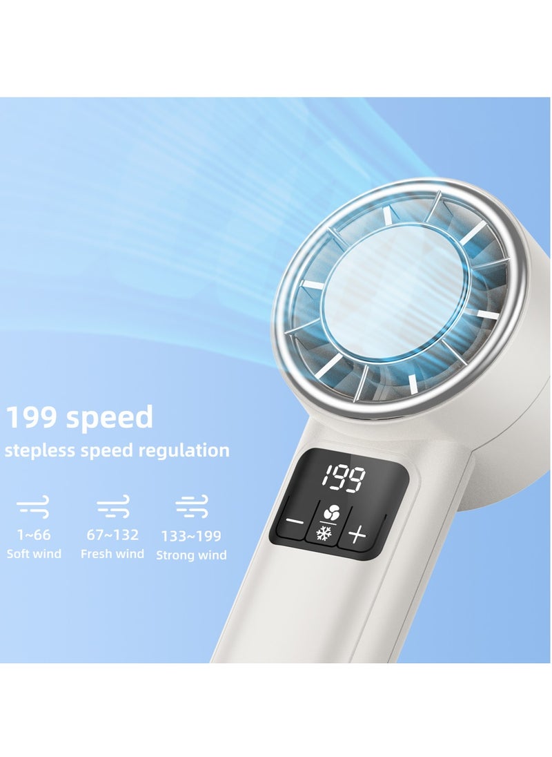 Trands Mini Handheld Fan Portable High Speed Cooling Fan LED Display Type-C Rechargeable with Speed 1-199 Dual Refrigeration and Natural Wind Mode FS1263