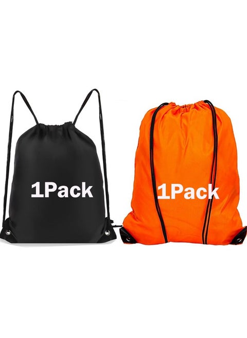 Drawstring Backpack 2Pack Drawstring Bags, Draw String Back Bag Drawstring Bags Bulk for Sports, Gym, Travel, Swimming, Beach (Black+Orange)