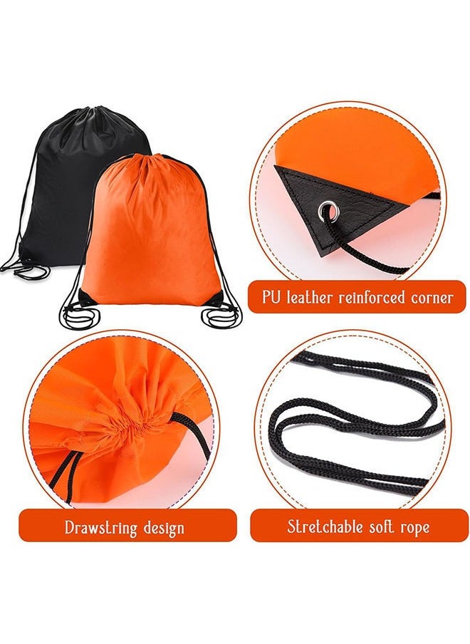 Drawstring Backpack 2Pack Drawstring Bags, Draw String Back Bag Drawstring Bags Bulk for Sports, Gym, Travel, Swimming, Beach (Black+Orange)