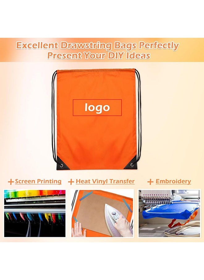 Drawstring Backpack 2Pack Drawstring Bags, Draw String Back Bag Drawstring Bags Bulk for Sports, Gym, Travel, Swimming, Beach (Black+Orange)
