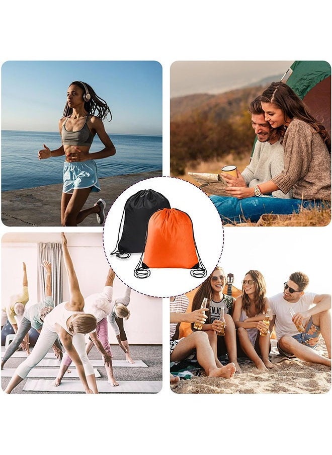 Drawstring Backpack 2Pack Drawstring Bags, Draw String Back Bag Drawstring Bags Bulk for Sports, Gym, Travel, Swimming, Beach (Black+Orange)
