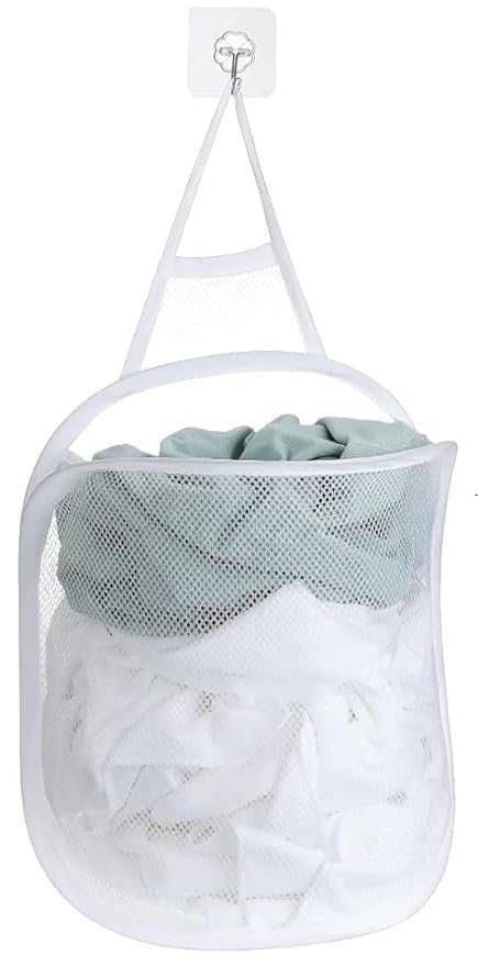 KAVSIYA KAVSIYA Laundry Bag Hanging Dirty Clothes Net Pouch Portable Storage Basket with Handle Household Folding Mesh Bathroom Polyester Hanging Laundry Basket Bag Hanging Laundry Basket  - Image 1