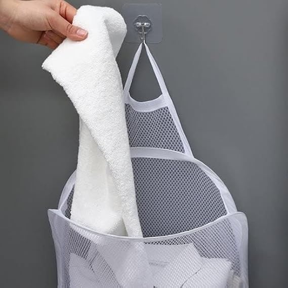 KAVSIYA KAVSIYA Laundry Bag Hanging Dirty Clothes Net Pouch Portable Storage Basket with Handle Household Folding Mesh Bathroom Polyester Hanging Laundry Basket Bag Hanging Laundry Basket  - Image 5