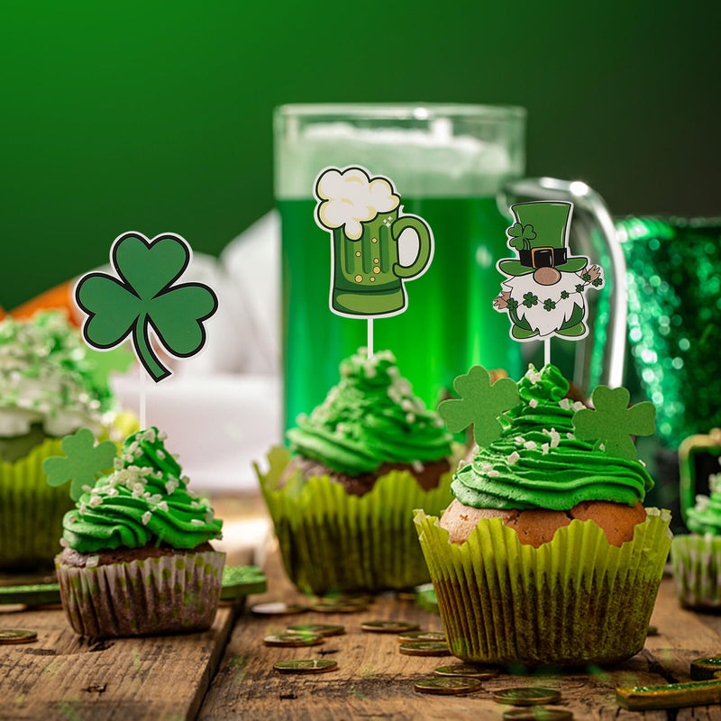 Shamrock Cake Toppers 32pcs Green Clover Cupcake Picks St Patricks Day Decorations - Image 5