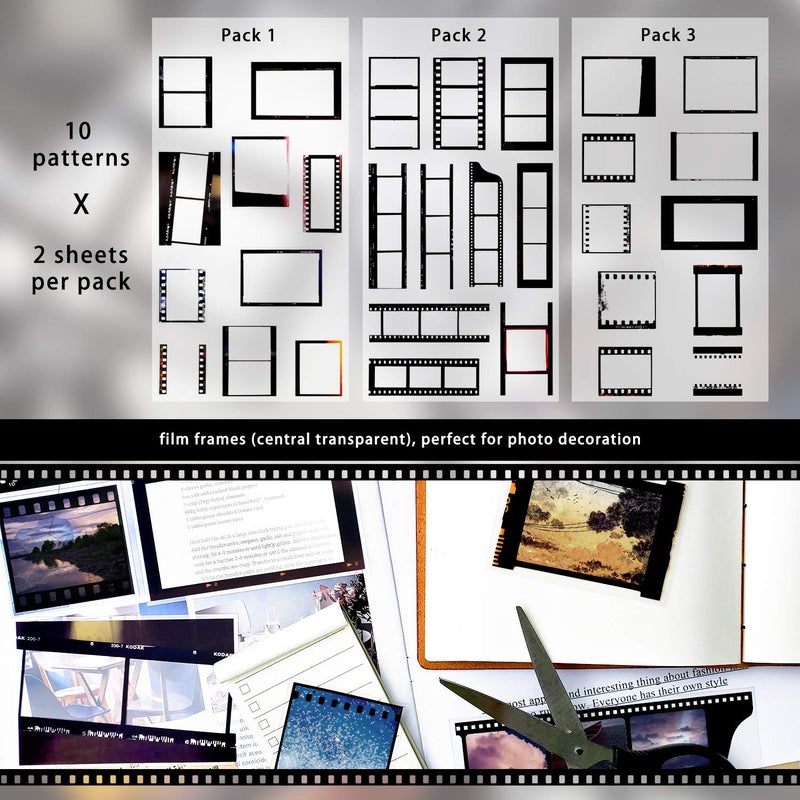 Mayplous 5 Packs Retro Camera Film Sticker Decorative Filmstrip Scrapbook Sticker Photo Frame Sticker For Cinema Decoration Film Festival Poster Diy Photo Album Scrapbooking Diary Arts And Crafts (Memories) - Image 2