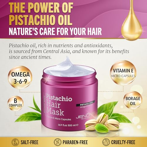Jenoris Pistachio Hair Mask for Dry Damaged Hair – Deep Conditioning Hair Mask Treatment with Pistachio Oil & Vitamin E, For Color-Treated Hair, For Hair Repair, Paraben & Salt Free, 16.9 Fl Oz - Image 2