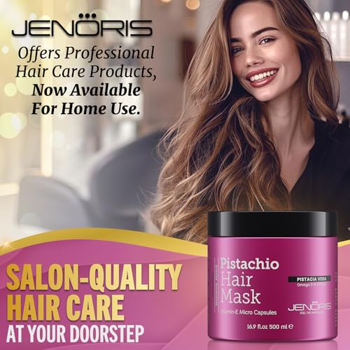 Jenoris Pistachio Hair Mask for Dry Damaged Hair – Deep Conditioning Hair Mask Treatment with Pistachio Oil & Vitamin E, For Color-Treated Hair, For Hair Repair, Paraben & Salt Free, 16.9 Fl Oz - Image 3