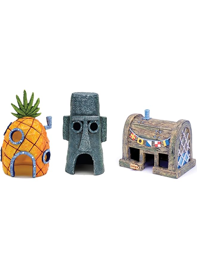 بين بلاكس ديكورات خزان الأسماك المربعة المرخصة رسميًا على شكل أناناس سكويدوارد هوم وتماثيل الراتنج من السلطعون القشري لحوض السمك وديكور تررم - Image 1