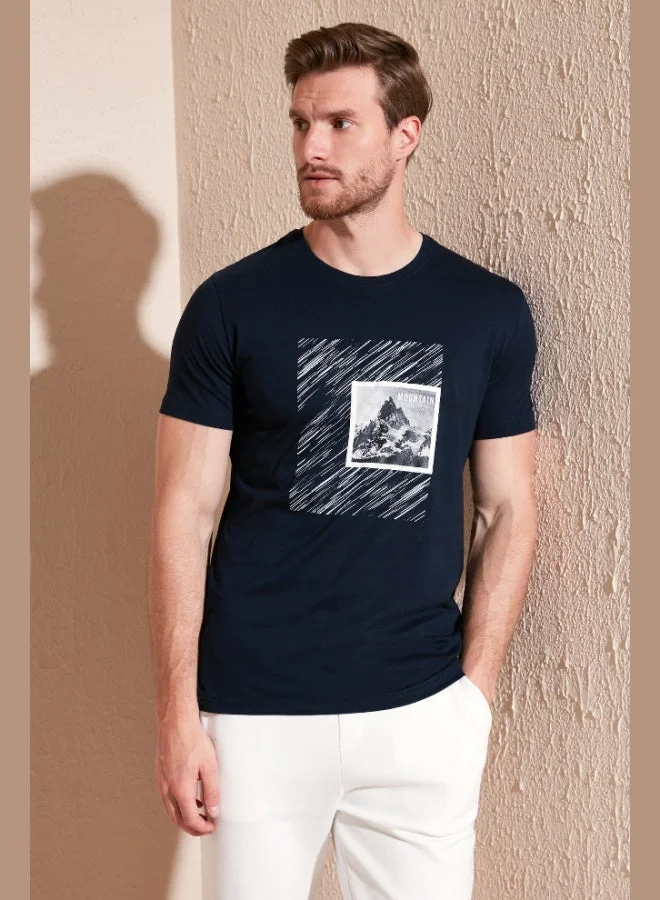 بوراتي تيشيرت رجالي قطن بياقة دائرية بقصة ضيقة من بوراتي