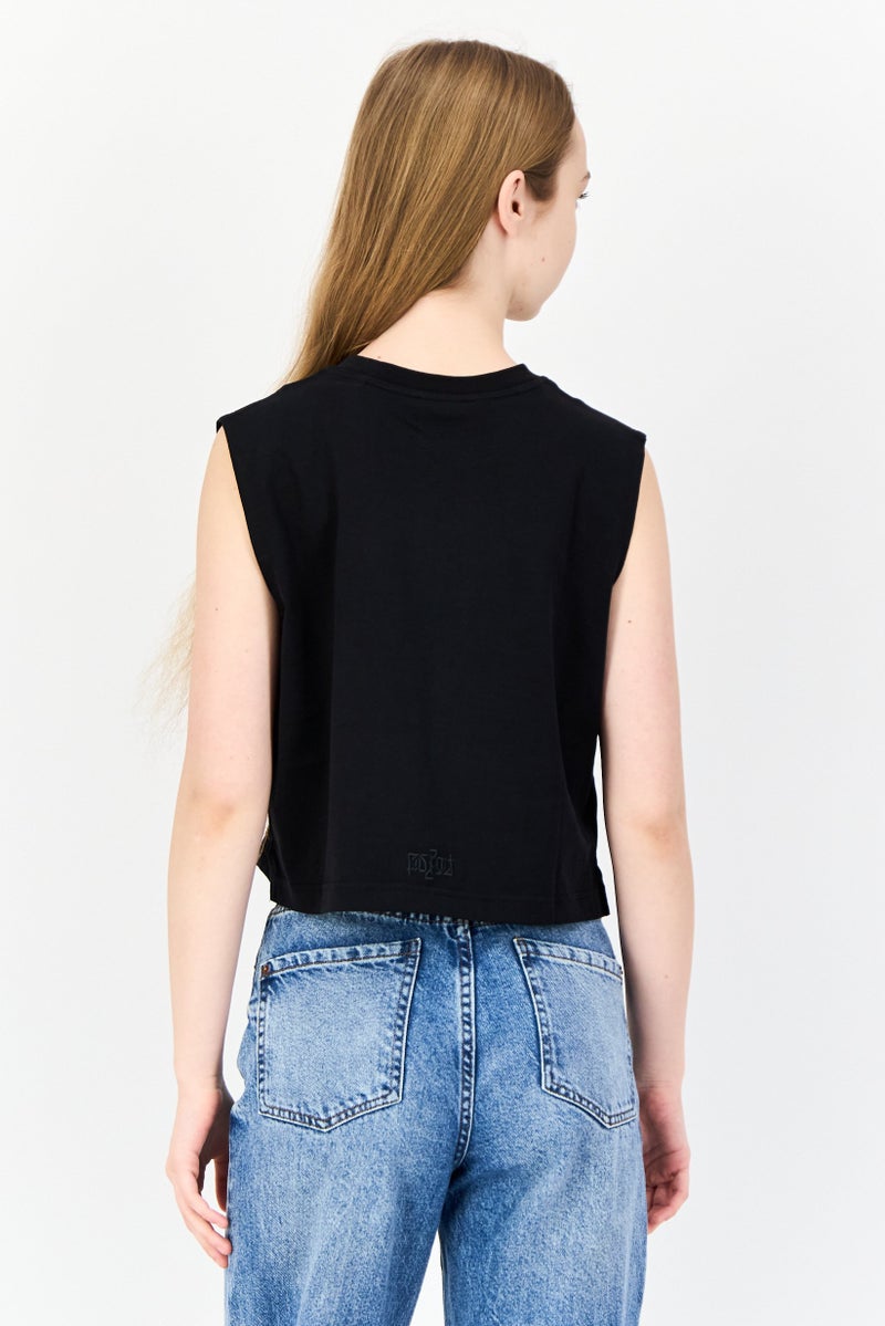 ESPRIT قمصان بلا أكمام بطبعة جرافيك للنساء، سوداء - Image 4