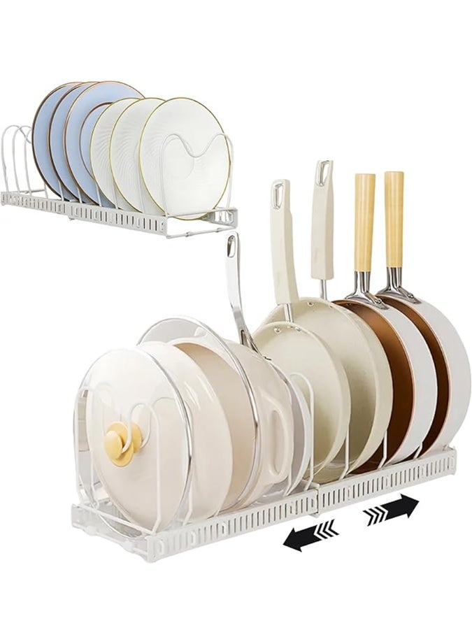 وعاء وعاء المنظم رف، وعاء غطاء المطبخ مجلس الوزراء المنظم حامل مع 10 مقصورة قابلة للتعديل، أدوات الطبخ الخبز الخبز تخزين حامل للمطبخ طاولة مخزن (أبيض) - Image 1