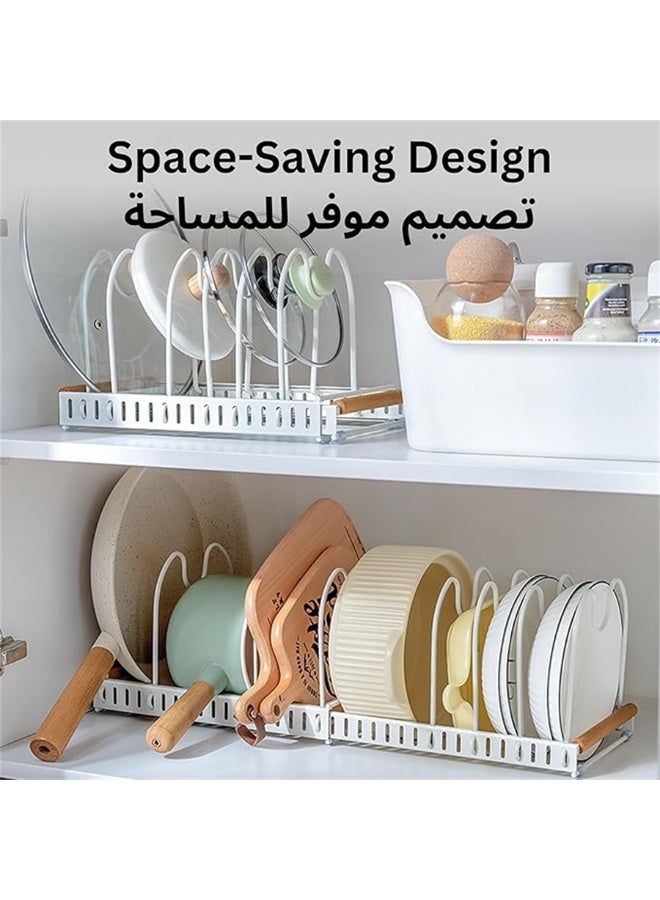 وعاء وعاء المنظم رف، وعاء غطاء المطبخ مجلس الوزراء المنظم حامل مع 10 مقصورة قابلة للتعديل، أدوات الطبخ الخبز الخبز تخزين حامل للمطبخ طاولة مخزن (أبيض) - Image 2