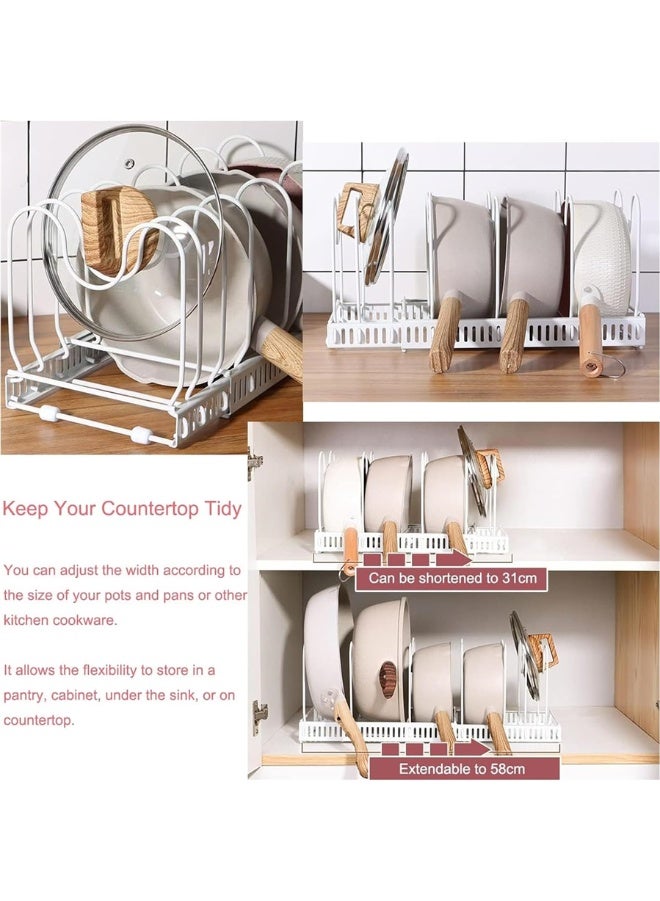 وعاء وعاء المنظم رف، وعاء غطاء المطبخ مجلس الوزراء المنظم حامل مع 10 مقصورة قابلة للتعديل، أدوات الطبخ الخبز الخبز تخزين حامل للمطبخ طاولة مخزن (أبيض) - Image 3