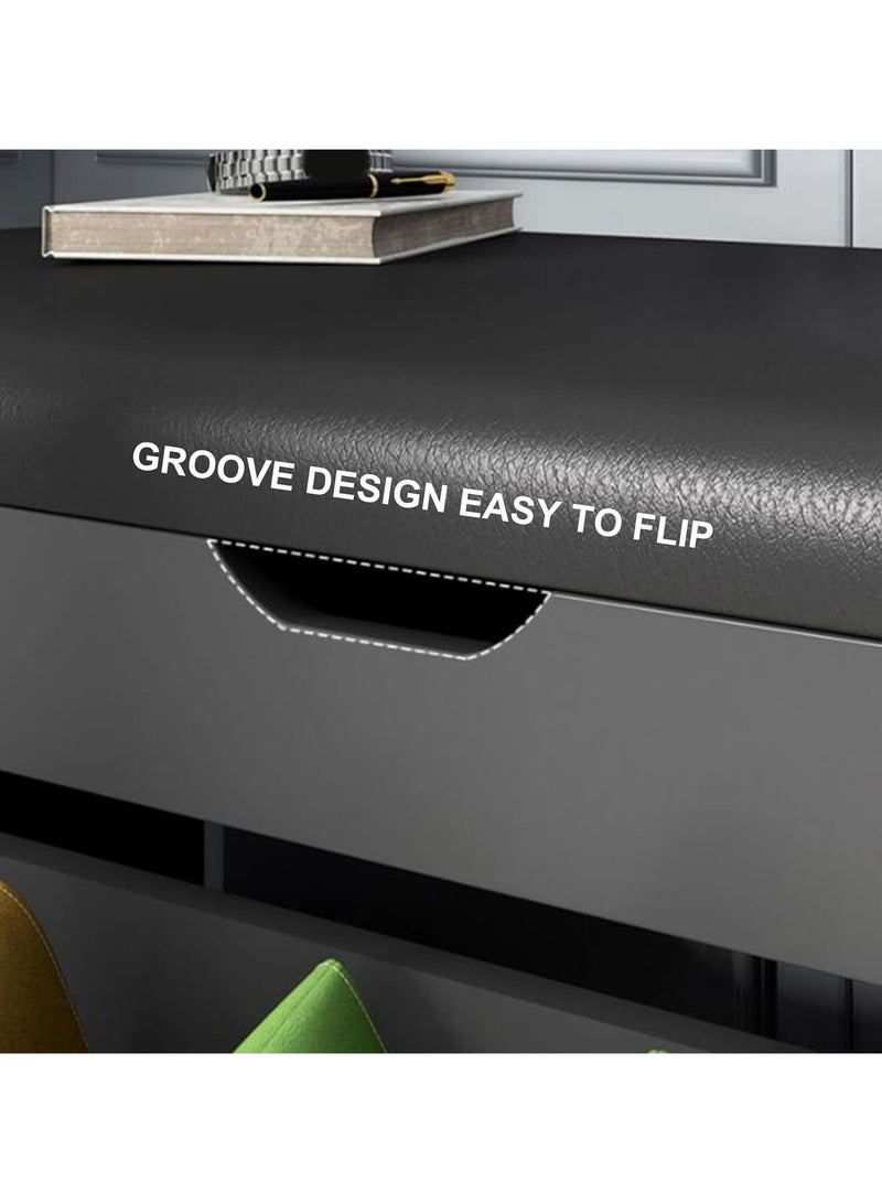 RATSAW Shoe Cabinet with 3 Flip Drawers Storage Shoe Bench with Padded Seat Entryway Bench with Lift Top Storage Box Modern Shoe Rack Organizer for Bedroom Hallway, Gray, 60x30x51cm - Image 4
