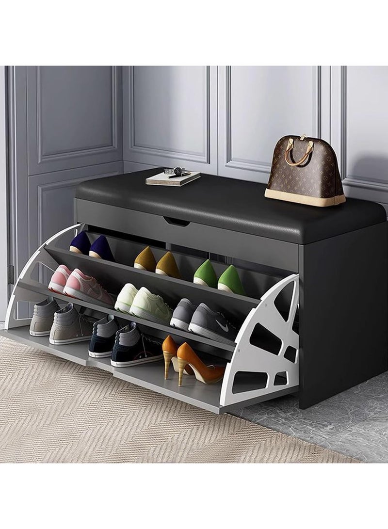RATSAW Shoe Cabinet with 3 Flip Drawers Storage Shoe Bench with Padded Seat Entryway Bench with Lift Top Storage Box Modern Shoe Rack Organizer for Bedroom Hallway, Gray, 60x30x51cm - Image 1