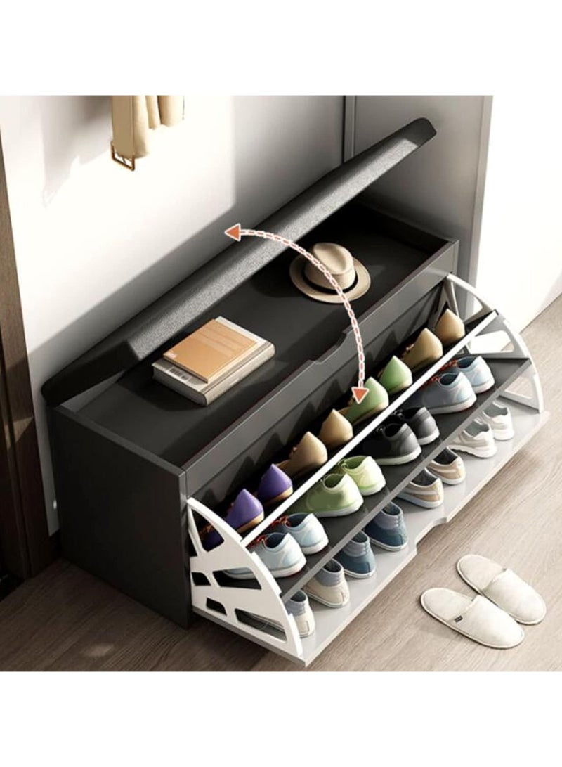 RATSAW Shoe Cabinet with 3 Flip Drawers Storage Shoe Bench with Padded Seat Entryway Bench with Lift Top Storage Box Modern Shoe Rack Organizer for Bedroom Hallway, Gray, 60x30x51cm - Image 3