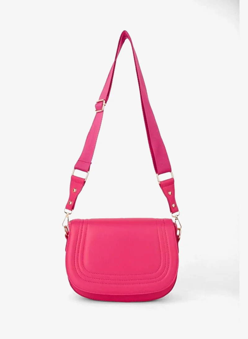 Women's Spring Fuchsia 5-Compartment Lined Flap Snap Closure Hand, Arm and Shoulder Bag.