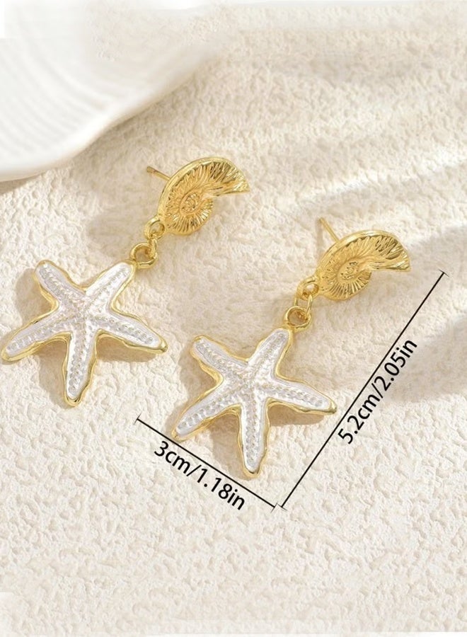 DAEVO Seashell Starfish Drop Earrings 925 Silver Needle Gold Beachy Jewelry for Women Perfect for Summer & Casual Wear - Image 4