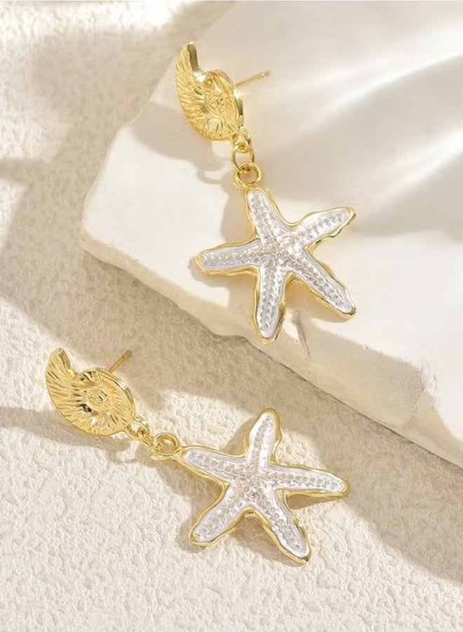 DAEVO Seashell Starfish Drop Earrings 925 Silver Needle Gold Beachy Jewelry for Women Perfect for Summer & Casual Wear - Image 3