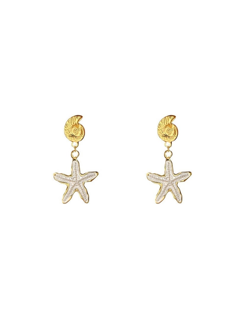 DAEVO Seashell Starfish Drop Earrings 925 Silver Needle Gold Beachy Jewelry for Women Perfect for Summer & Casual Wear - Image 5