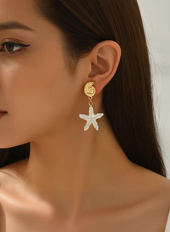 DAEVO Seashell Starfish Drop Earrings 925 Silver Needle Gold Beachy Jewelry for Women Perfect for Summer & Casual Wear - Image 1