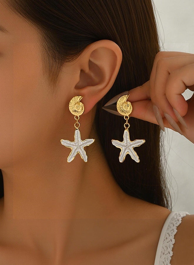DAEVO Seashell Starfish Drop Earrings 925 Silver Needle Gold Beachy Jewelry for Women Perfect for Summer & Casual Wear - Image 2
