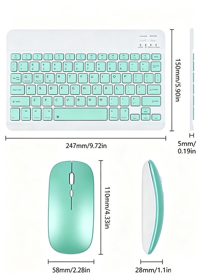 Digipace Bluetooth Keyboard and Mouse Combo for iPad, Ultra-Slim Rechargeable Silent Wireless Keyboard, Portable Tablet Set (Green) - Image 2