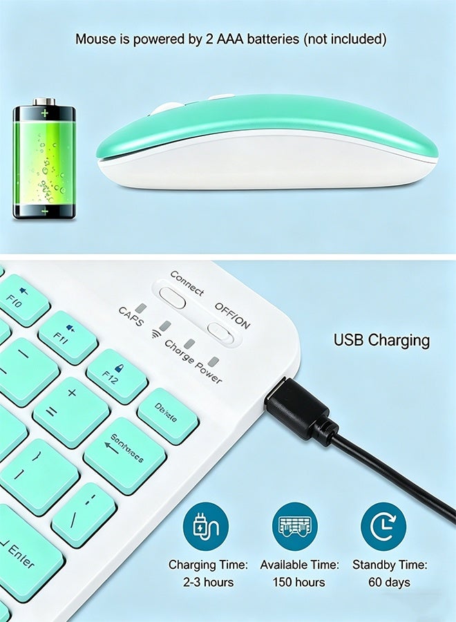 Digipace Bluetooth Keyboard and Mouse Combo for iPad, Ultra-Slim Rechargeable Silent Wireless Keyboard, Portable Tablet Set (Green) - Image 4