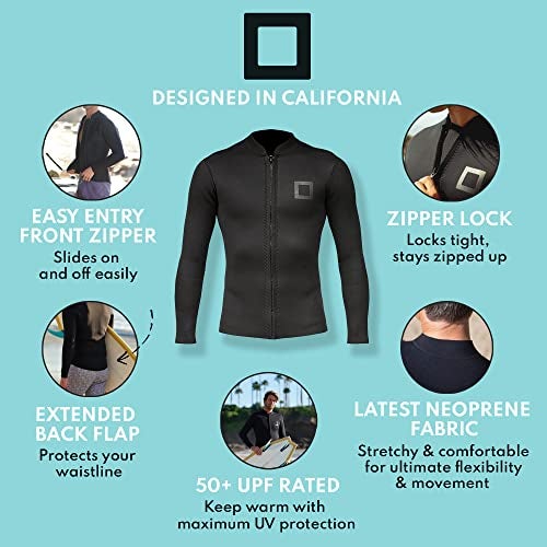 Surf Squared Men's Wetsuit Top Jacket 2mm or 3mm - Neoprene Long Sleeve for Warmth & Comfort, Extended Back Flap - Ideal for Surfing, Snorkeling & Watersports - Medium - 2MM - Image 4