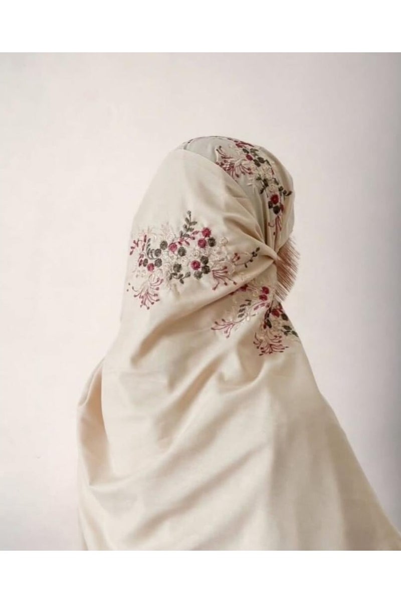 LoveHome Ultra soft and comfortable prayer sheet embroidered with small floral designs, one piece, includes a veil, and covers the entire body in a one-size-fits-all, wide-fitting size - Beige - Image 2
