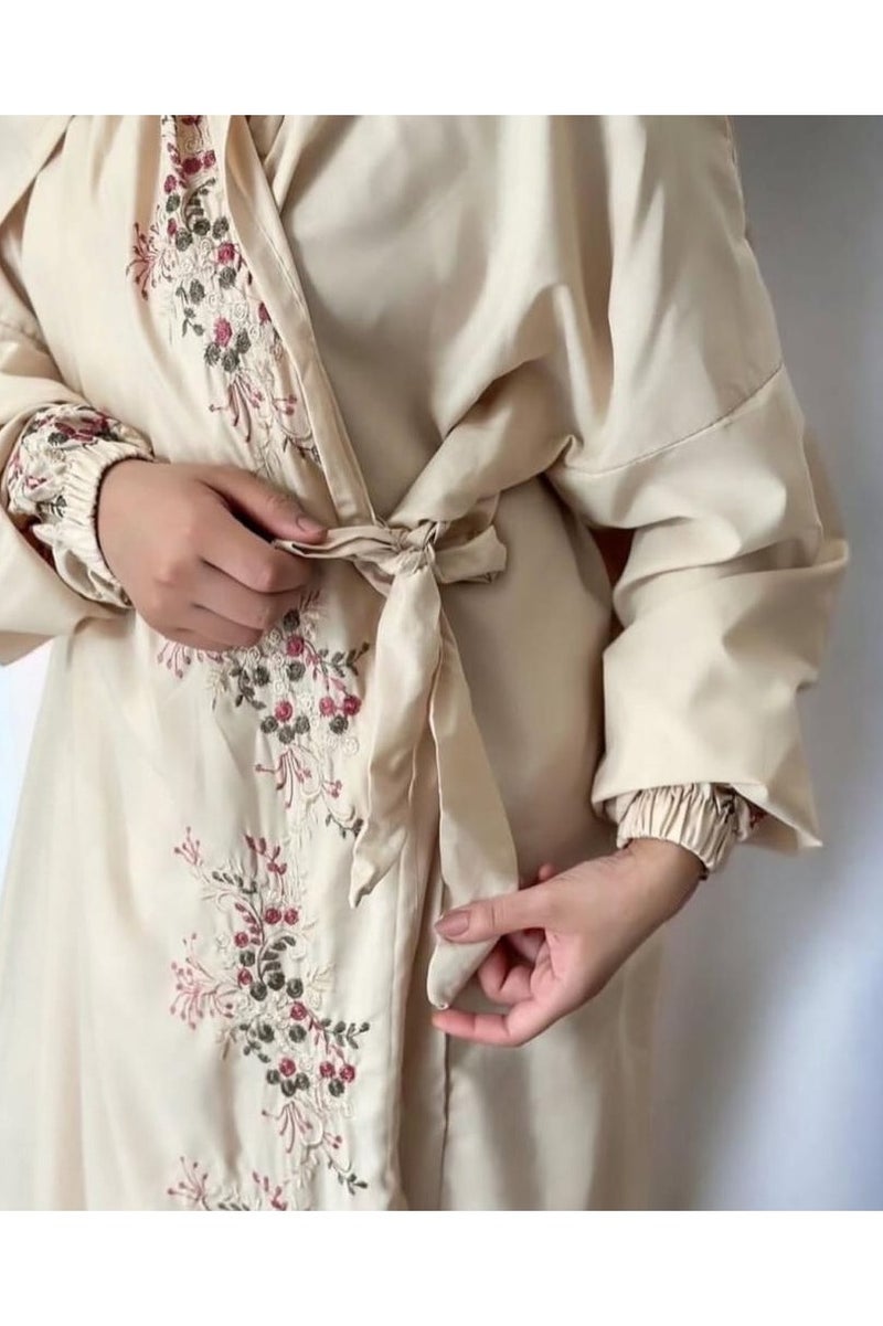 LoveHome Ultra soft and comfortable prayer sheet embroidered with small floral designs, one piece, includes a veil, and covers the entire body in a one-size-fits-all, wide-fitting size - Beige - Image 3