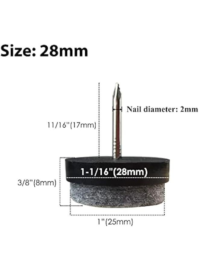 40pcs Round Heavy Duty Nail-on Felt Pad for Furniture Chair Table Leg Feet Floor Protectors Slide Smoothly (Black, Pad Diameter 28mm) - Image 2