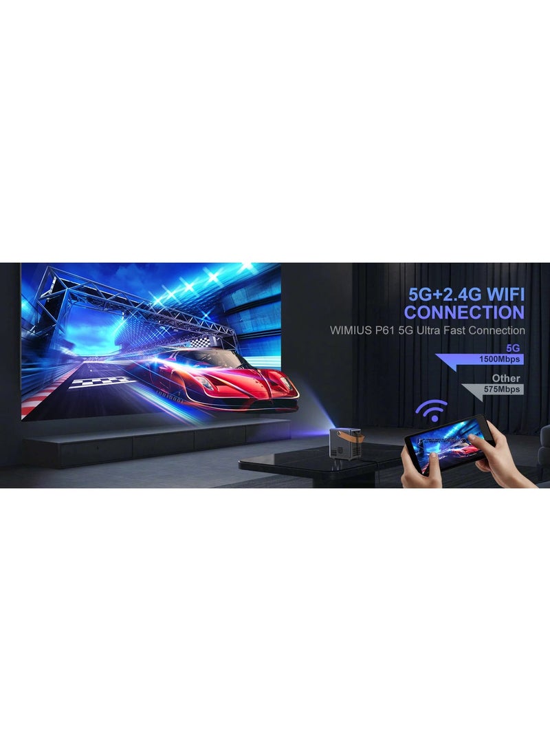 جهاز عرض (بروجيكتور) صغير من Wimius يدعم تقنيتي 5G WiFi والبلوتوث، بدقة 1080P للاستخدام الخارجي، محمول لعرض الأفلام، يدعم شاشة بحجم 300 بوصة، ومتوافق مع أنظمة iOS وAndroid. - Image 2
