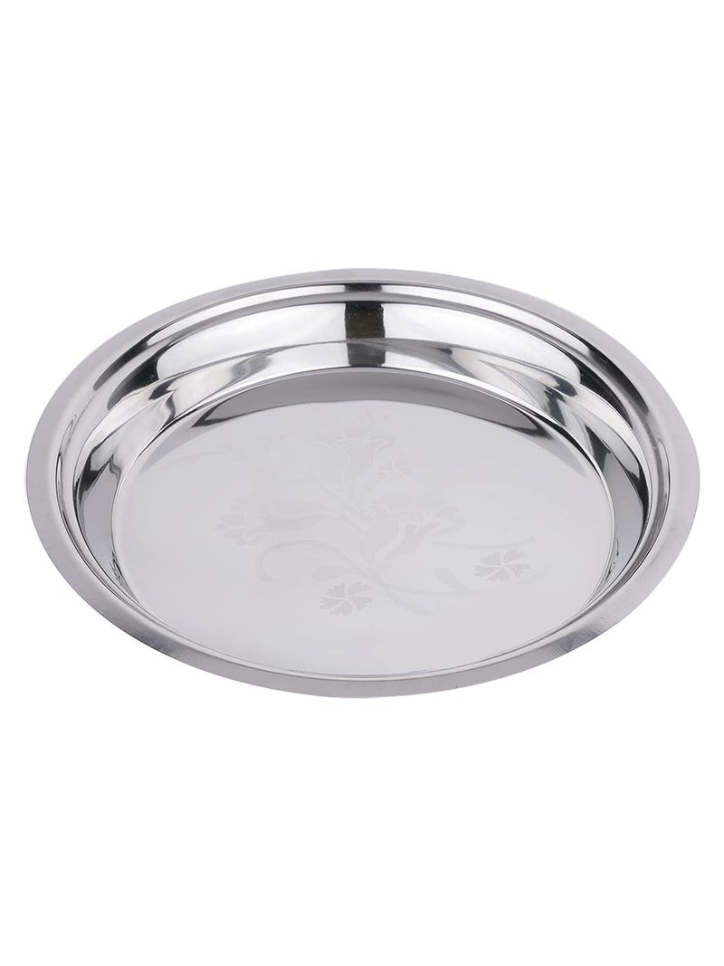 Neelam neelam Stainless Steel 16 22 Gauge Lazer Etching Parat 33 cm Silver Durable Elegant Round Parat with Flower Printed Ideal for Mixing ServingPerfect for Daily Use Special Occasions  - Image 5