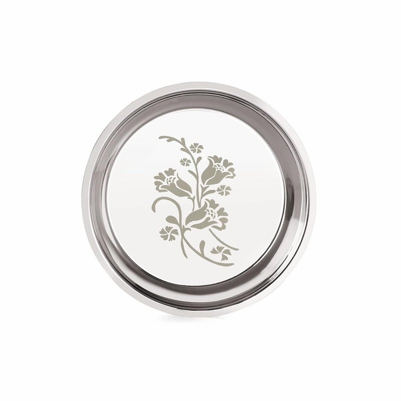Neelam neelam Stainless Steel 16 22 Gauge Lazer Etching Parat 33 cm Silver Durable Elegant Round Parat with Flower Printed Ideal for Mixing ServingPerfect for Daily Use Special Occasions  - Image 3