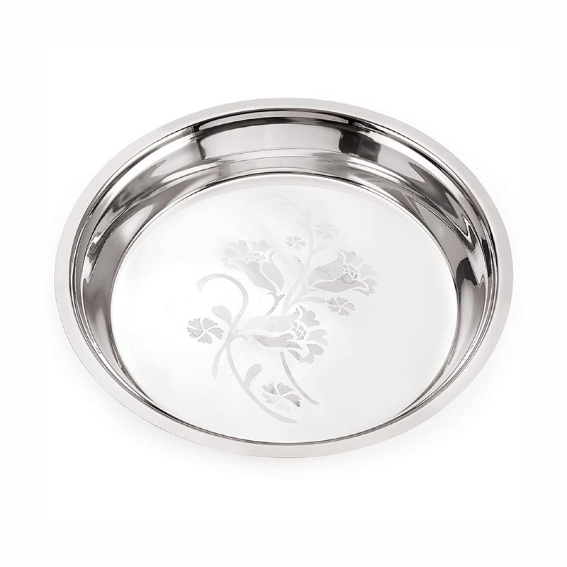 Neelam neelam Stainless Steel 16 22 Gauge Lazer Etching Parat 33 cm Silver Durable Elegant Round Parat with Flower Printed Ideal for Mixing ServingPerfect for Daily Use Special Occasions  - Image 1