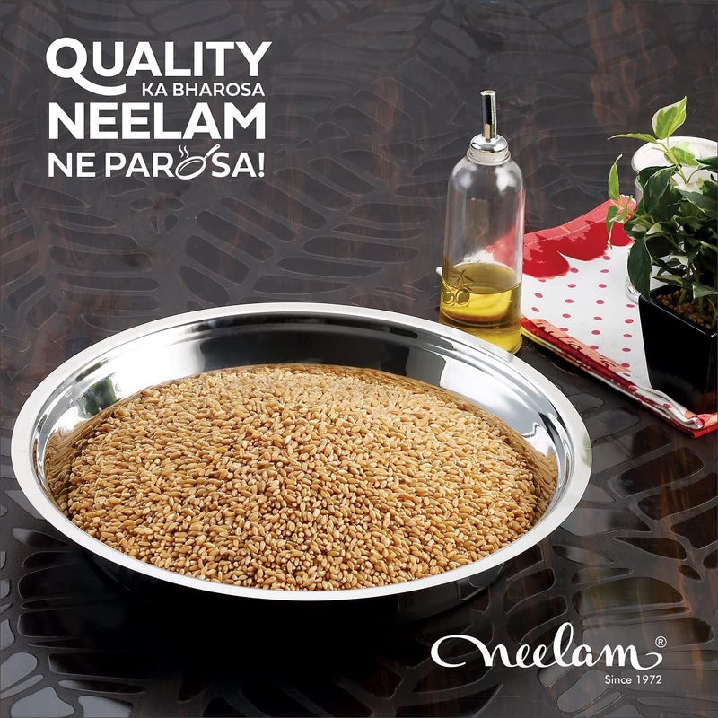 Neelam neelam Stainless Steel 16 22 Gauge Lazer Etching Parat 33 cm Silver Durable Elegant Round Parat with Flower Printed Ideal for Mixing ServingPerfect for Daily Use Special Occasions  - Image 4
