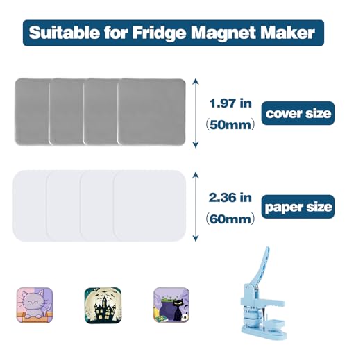MK.Bear 100 Sets Square Button Parts，Fridge Magnet Button Maker Supplies for Square-Shaped Badge Maker Machine 50mm，Including Metal Cover, Plastic Back Cover, Clear Film, - Image 4