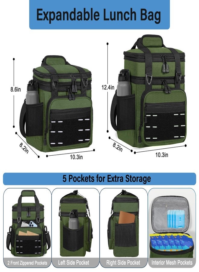 TENKIST Lunch Box Cooler Bag - Insulated Tactical Lunchbox for Men - Large Lunch Pail Lunch Kit for Adults Work Outdoor Shifts Trips Army Green 16L - Image 4