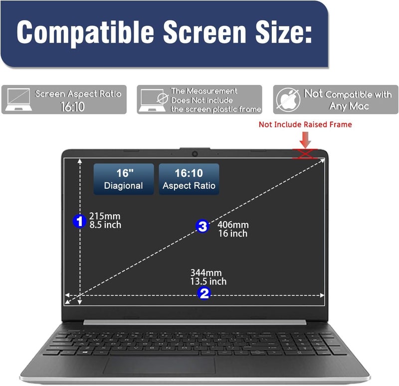 TELTREK ScreenGuard Compatible With Laptops With 16.0" Inch Diagonal with 16:10 Aspect Ratio Display 9H Hardness Screen Protector Not a Tempered Glass, Screenguard Size : 344 mm X 215 mm - Image 2