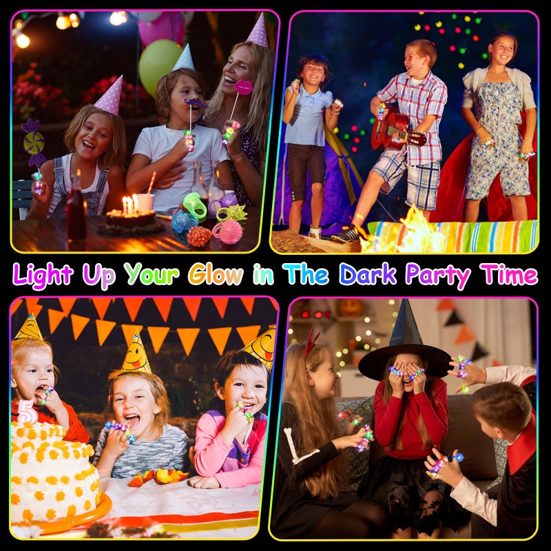 OLUPP Party Favors 100 Pcs Light Up Rings, Glow In The Dark Party Supplies, 6 Style Flashing Glow In The Dark Rings for Adults & Kids, LED Ring for Birthday, Concert, Raves, Halloween, Christmas - Image 3
