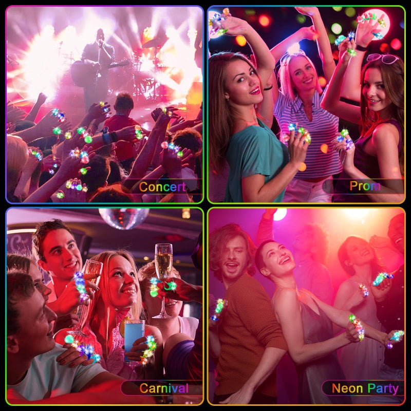 OLUPP Party Favors 100 Pcs Light Up Rings, Glow In The Dark Party Supplies, 6 Style Flashing Glow In The Dark Rings for Adults & Kids, LED Ring for Birthday, Concert, Raves, Halloween, Christmas - Image 5